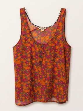 Volcom Bright Orange & Fuchsia Floral Henley Tank